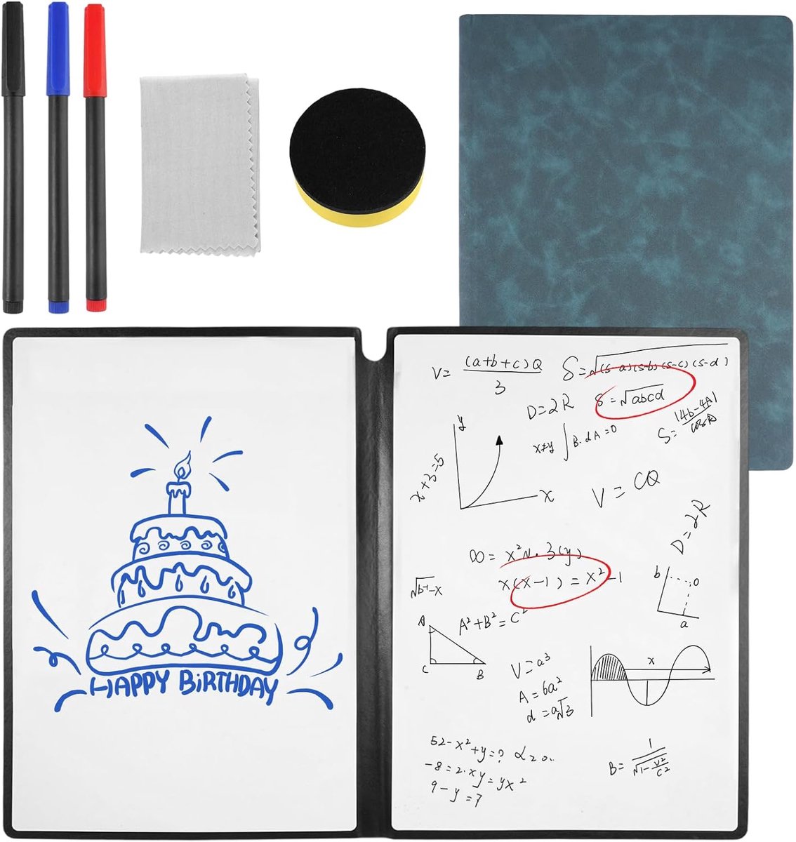 SnelShoppen - A4 Mini Whiteboard 31x22.5cm Dubbelzijdig Klein Whiteboard - Draagbaar Met 3 Kleur Pens, 1 Whiteboard Spons en 1 Whiteboard Doek - Voor