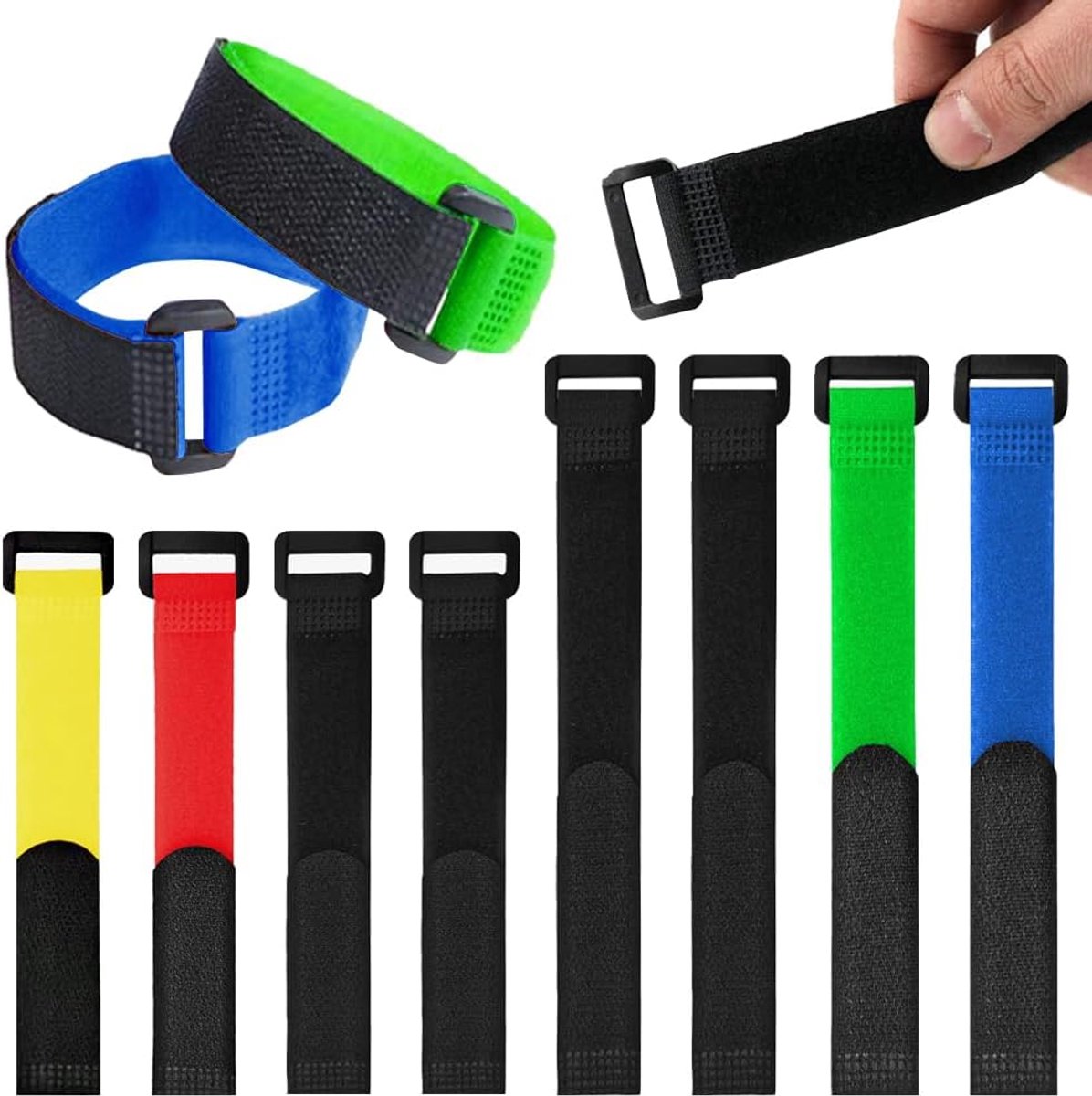 8pcs Hook and Loop Cable Strap, Reusable Cable Ties, Organizers Durable Functional Straps with Buckles, Linkable Hook - ShopVlot