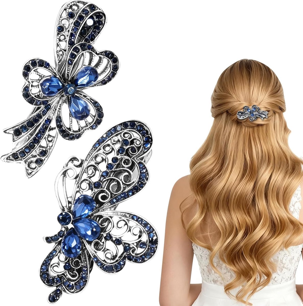 Haarspeldjes 2 stuks - blauwe strass-clips - premium kristal - veilige grip voor elk kapsel - ShopVlot