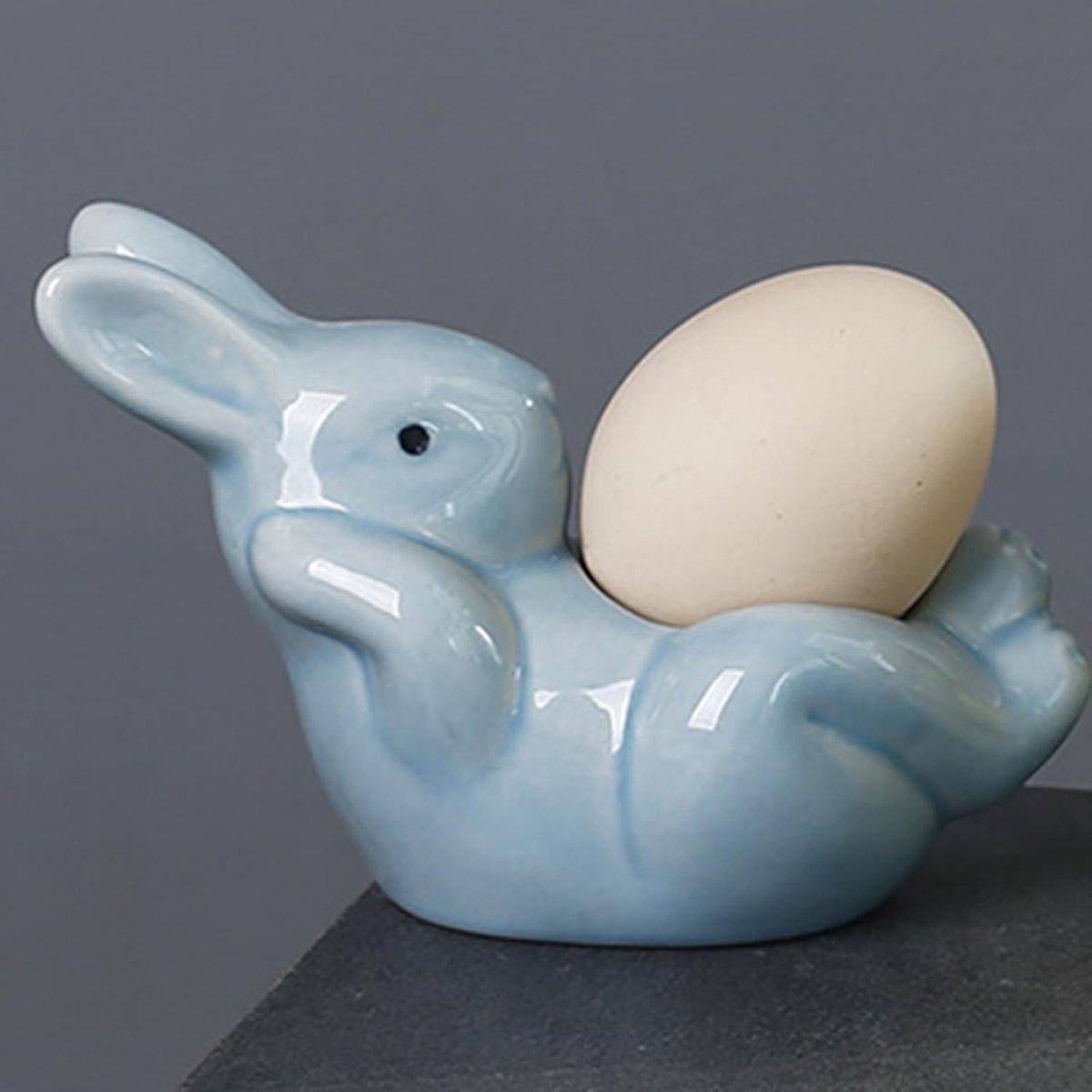 Keramische Eierdopjes - Eierhouder Eierstandaard - Ontbijt Serveren - Konijnen Vorm - 125x8 cm - Blauw