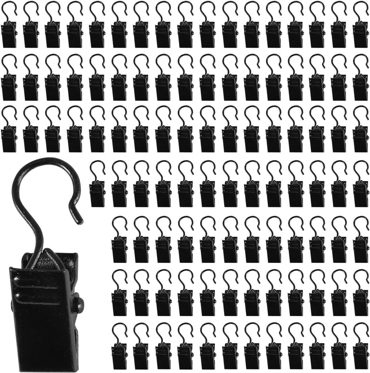 SnelShoppen - 100 Stuks Gordijnclips met Haakjes | Multifunctionele Metalen Clips voor Gordijnen, Sfeerverlichting, Foto's en Douchegordijnen, Roestvr