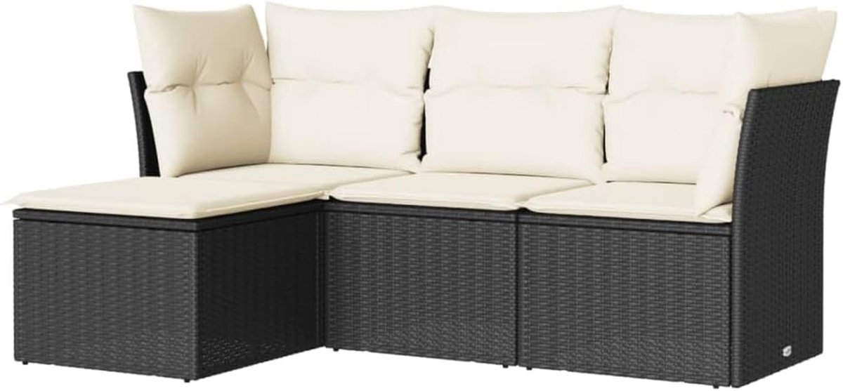 Loungeset Tuin - Tuinset Kussens - Buiten Ontspannen - Modulair Ontwerp - 4-delig - Zwart