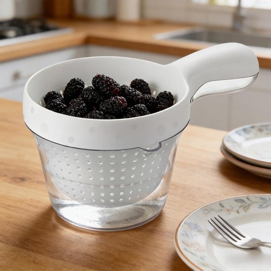 Kom met Zeef - Afgietschaal Fruitwasser - Groente Wassen - Dubbele Laag Ontwerp - 20 x 13.5 x 12 cm — afbeelding 2