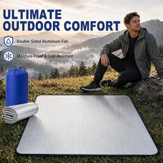 Aluminium isolatiemat, schuimmatten, 200 x 200 cm, slaapmat voor camping, isolatiedeken, opvouwbare tentmat, vloermat, thermomat, mat van aluminiumfolie, ultralicht en waterafstotend — afbeelding 5