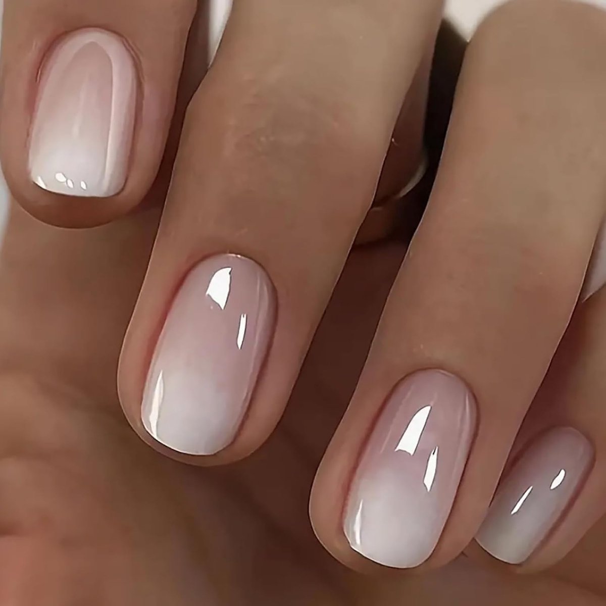 Kunstnagels, kort, vierkant, Frans, roze, wit, kleurverloop, acryl, volledige dekking, kunstnagels voor vrouwen en meisjes, 24 stuks
