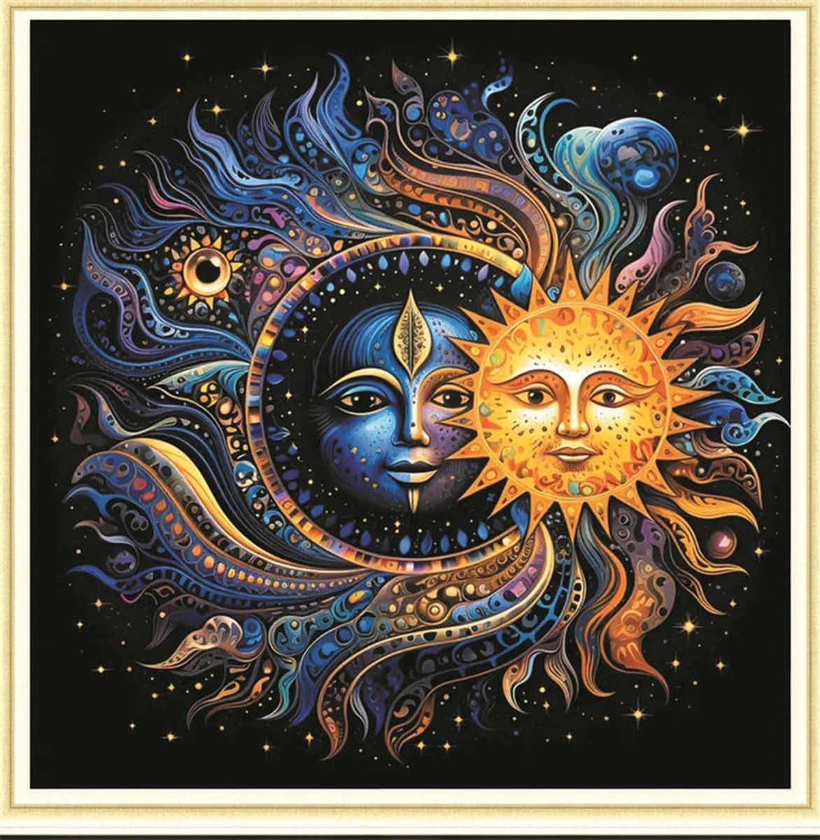 Kruissteek Kits 11 Count Gestempeld, Gezicht Yin Yang Sun Borduurpakket met accessoires Voorbedrukt (36 cm x 36 cm) (Gezicht)