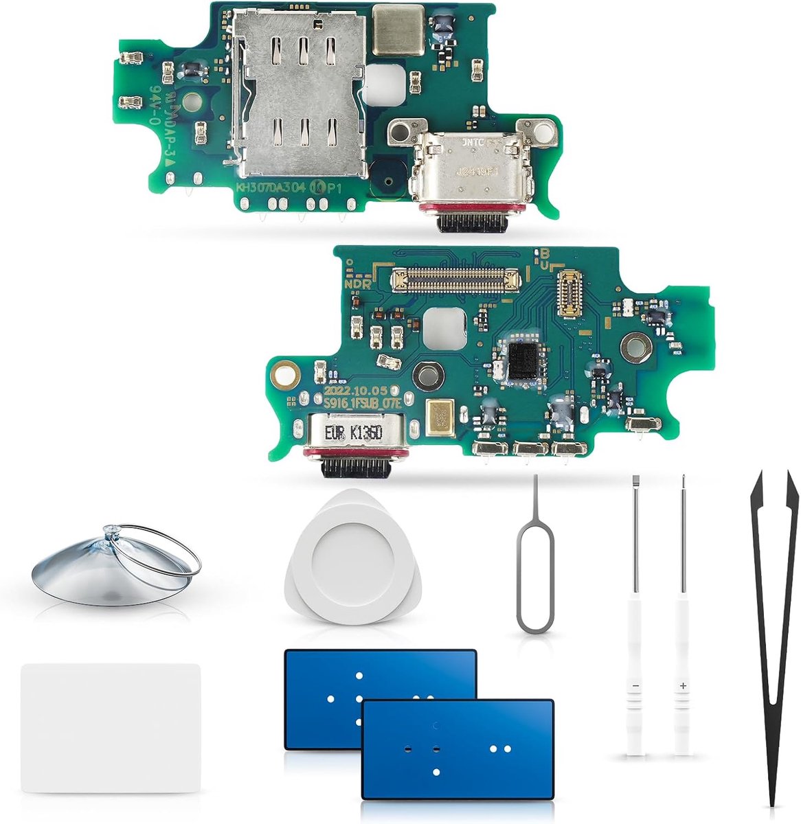oplaadaansluiting (vervangend) voor Samsung Galaxy S23+ Plus | Oplaadaansluiting (Dock Connector) met microfoon, opladerreparatie en reparatieset met gereedschap.