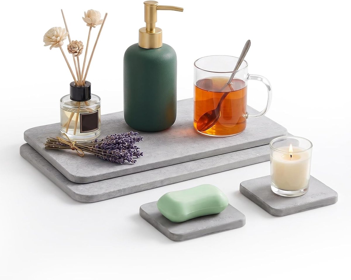 4 stuks waterabsorberende stenen voor gootsteen, kiezelsteenonderzetters, sneldrogende steen, kraanmat, diatomiet, absorberende onderzetters, gootsteenorganizer voor sponzen, borstels, zeep
