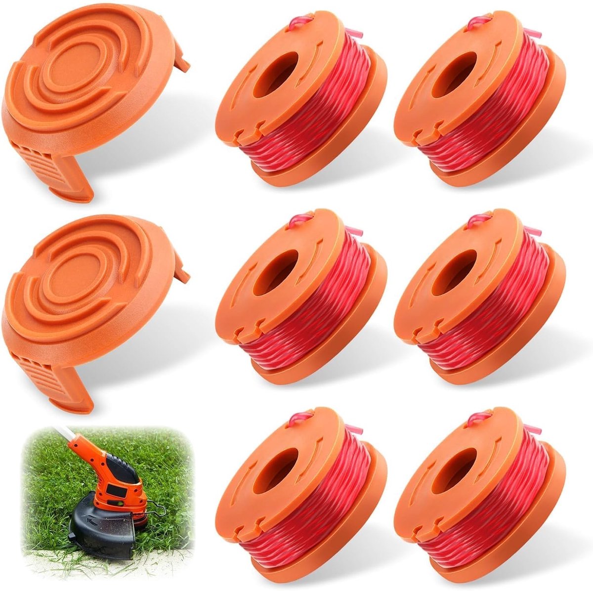 6 stuks randsnijdraad compatibel met WORX randsnijder met 2 deksels, spoel reservedraad WA0004.1/WA0010, spoel randsnijdraad Ø 1,65 mm & 3 m voor Worx WG150/WG173E/WG183E/WG118E