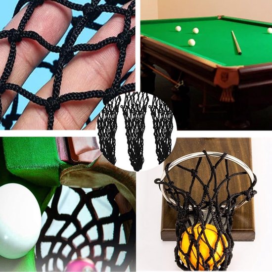 Set van 6 zwarte biljartnetten voor balvangen - Duurzame katoenen zakken voor snooker en pooltafels van Merkloos — afbeelding 3