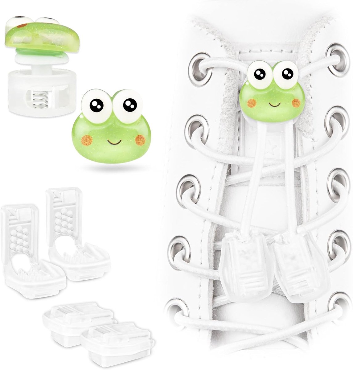 2in1 Set Schoenbedels met elastische witte veters zonder strikken - Schoenendecoraties voor sneakers - Schoen ornamenten - Schoenversieringen voor volwassenen en kinderen - Shoe Charms