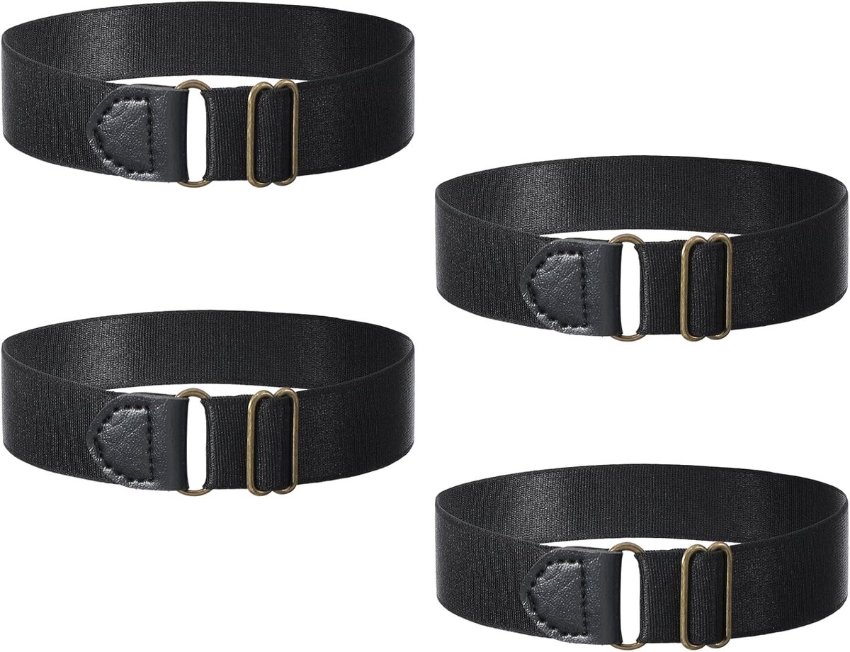 4 stuks overhemdhouders, mouwhouders voor heren, elastische verstelbare armband, antislip mouwhouder voor overhemden met lange mouwen, uniseks, stretchy, kousenband met antislip sluitclips, zwart