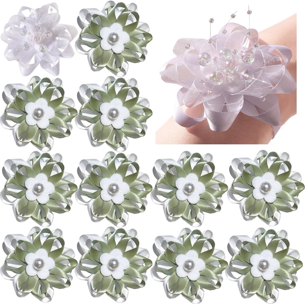 Bloemen voor de pop voor bruiloften, bruidsmeisjes, bloemen voor de pols van de bruid, voor bruiloft, feest, eindejaarsbal en ceremonies.