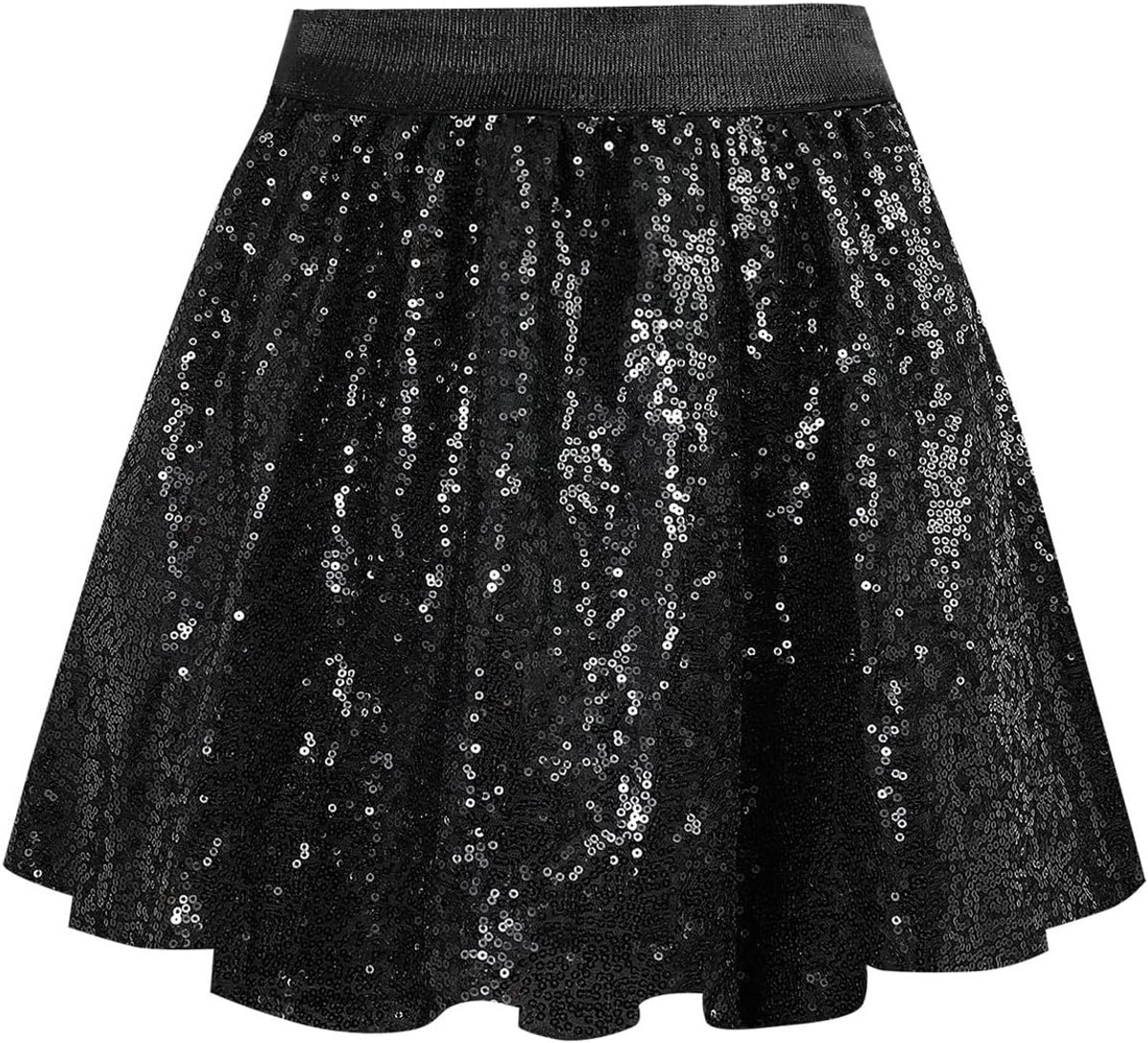Glitterrok voor meisjes, paillettenrok met voering, kinderrok met franjes, geschikt voor 6-12 jaar