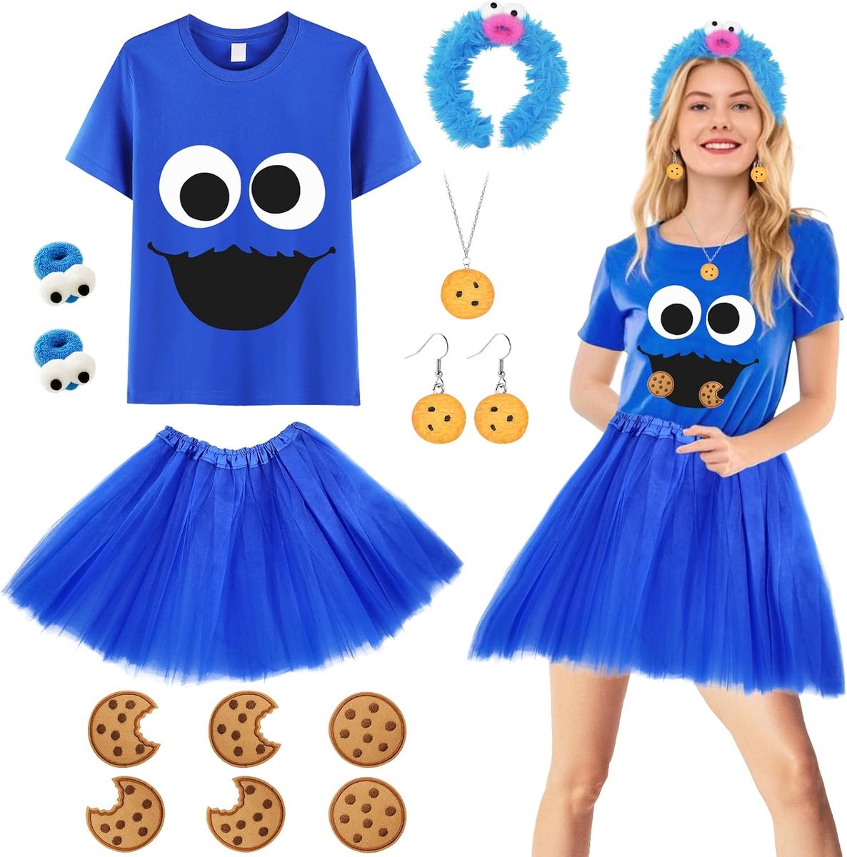 13 stuks kruimelmonsterkostuum voor dames, koekjesmonsterkostuum, set