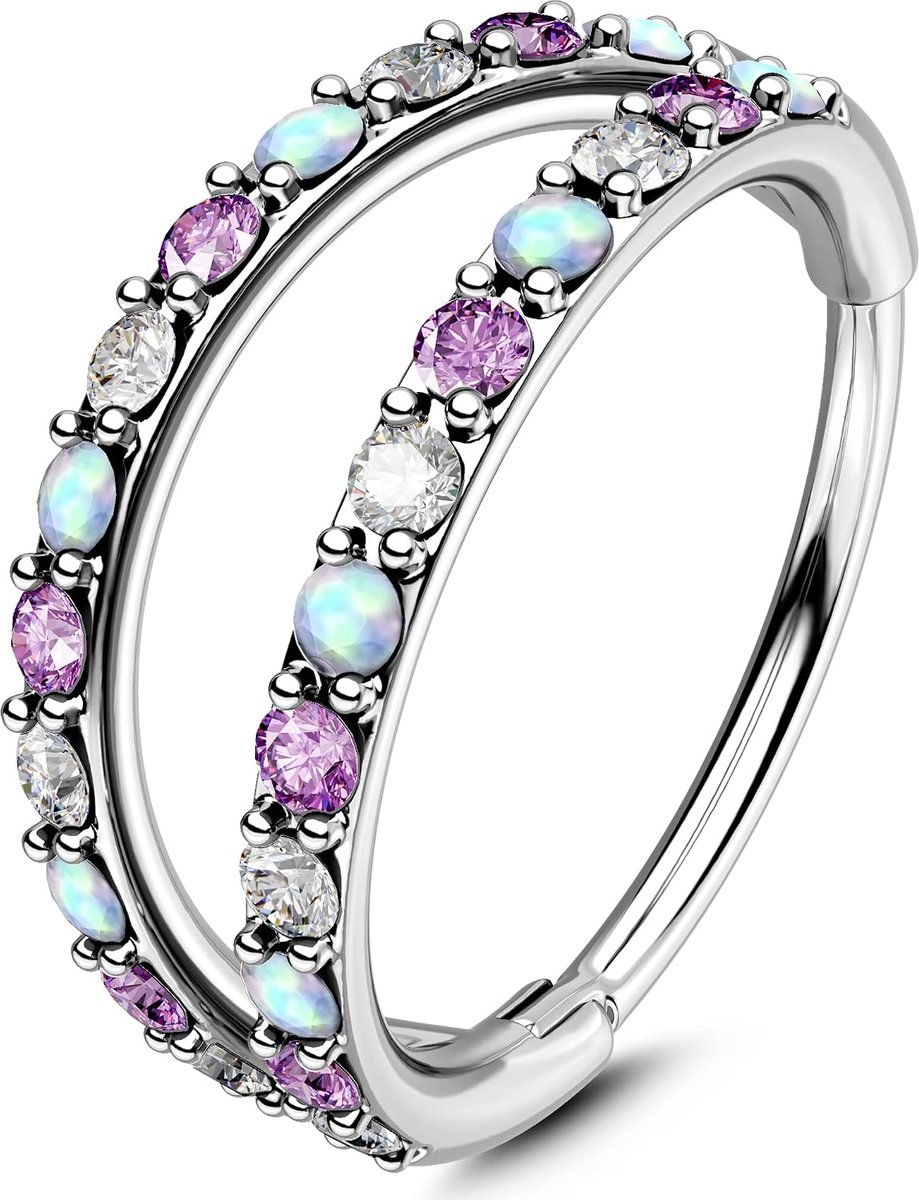 Body Piercing Nose Ring Hoops 20G Nose Piercing Jewellery 6/7/8mm Nostril Conch Hoop Double Line CZ Opal Helix Tragus Daith Snug Rook Cartilage Earrings Ring