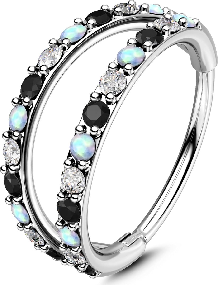 Body Piercing Nose Ring Hoops 20G Nose Piercing Jewellery 6/7/8mm Nostril Conch Hoop Double Line CZ Opal Helix Tragus Daith Snug Rook Cartilage Earrings Ring