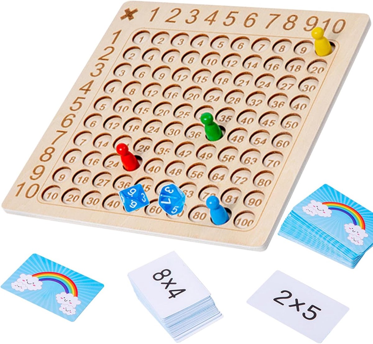 Tabellen voor kinderen, 1 x 1 leerspel, Montessoriaanse vermenigvuldiging van hout, vermenigvuldigingsbord voor de basisschool, vermenigvuldigingsbord van hout