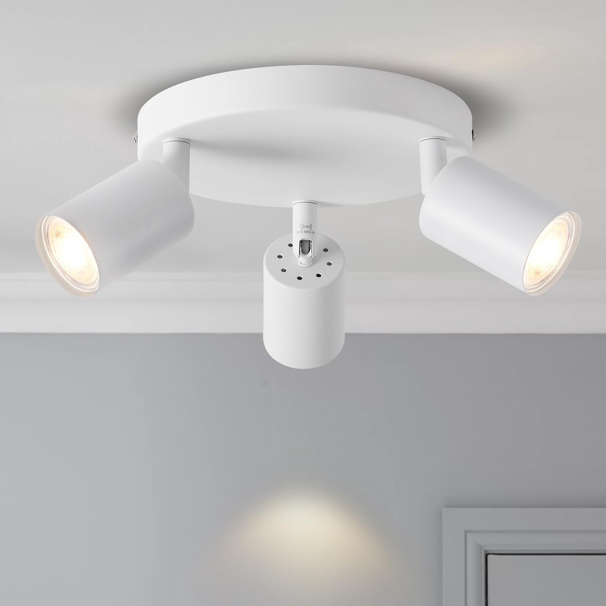 Witte Spot Plafondlampen, Keuken Verlichting Plafond, GU10 Hal Plafondverlichting Fitting, 3-weg Spotlight Indoor Verstelbare Plafond Spot Lamp (EUS-EA190811-10-03CW-1U, GEEN lampen)