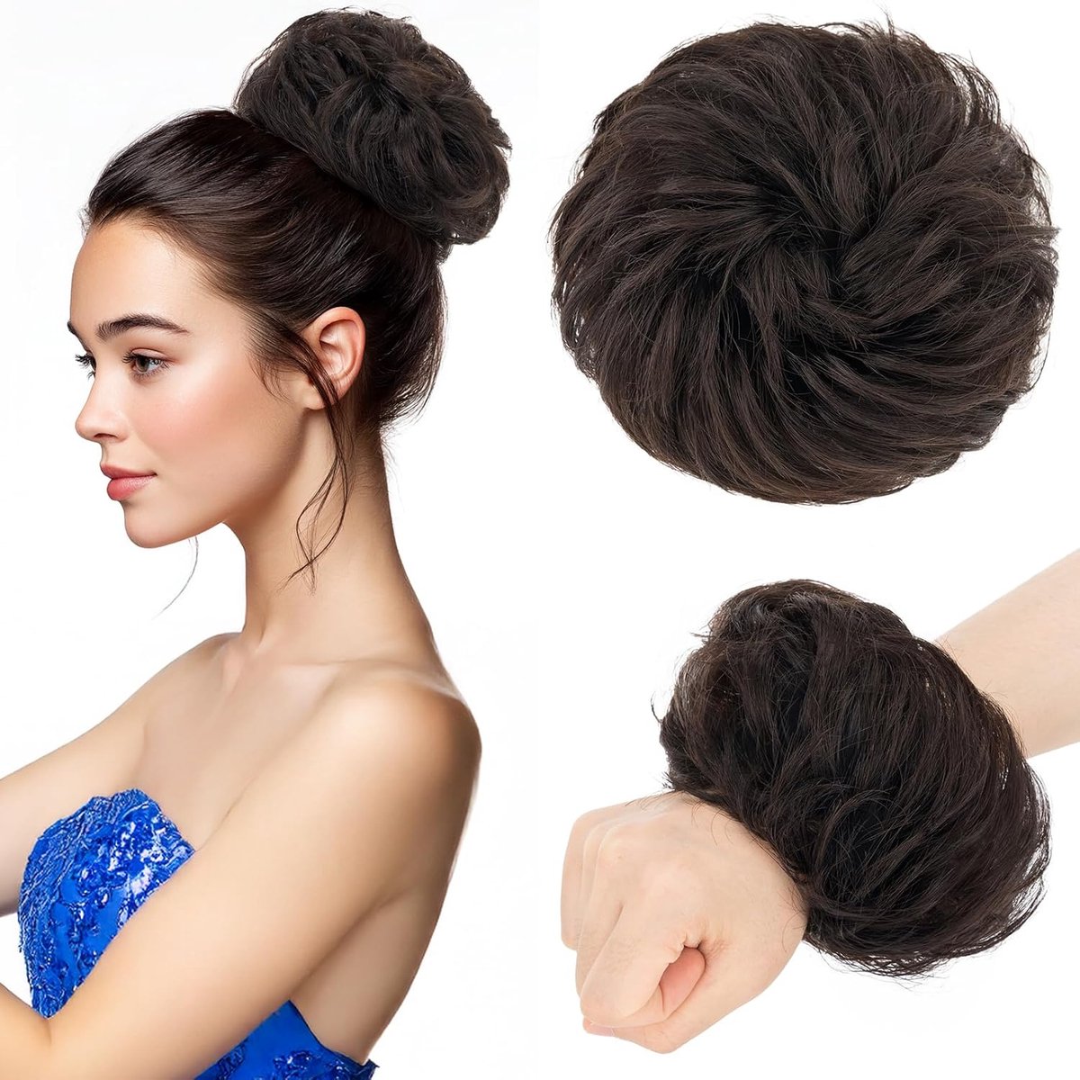 Krullende Knot Extensie, 25g Echt Haar Krullend Haarknot, Knot Haar Stuk Krullend Haar, 100% Menselijk Haar Curly Buns, Elastische Donut Hair Extensions, Natuurlijk Zwart #1B