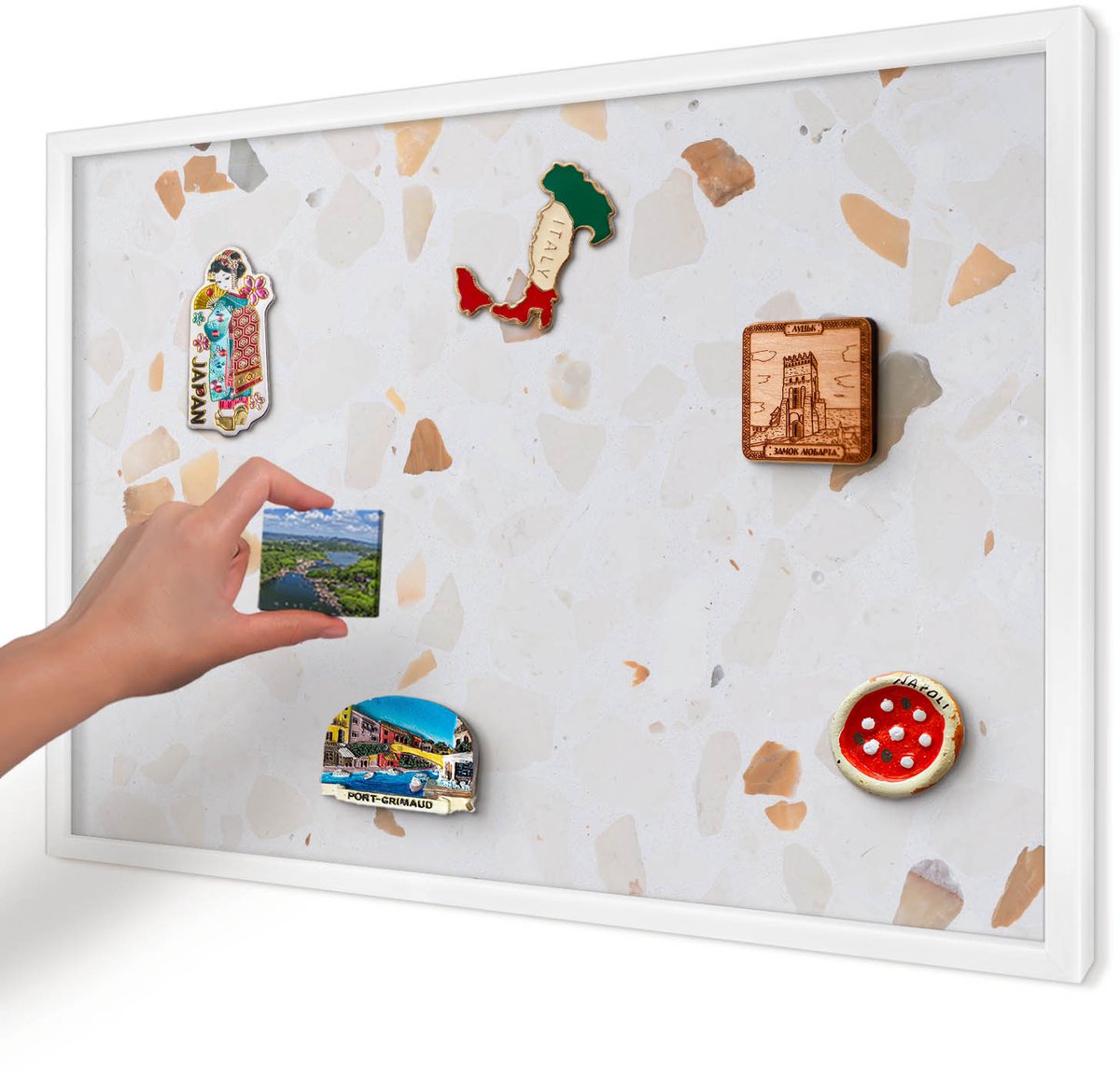 Artprintcave Wit Magneetbord mit Witte Lijst - 60x40 cm - Warm Mozaïek Magneetbord Voor Foto's - Modern Magneet Bord mit Frame - Teksten