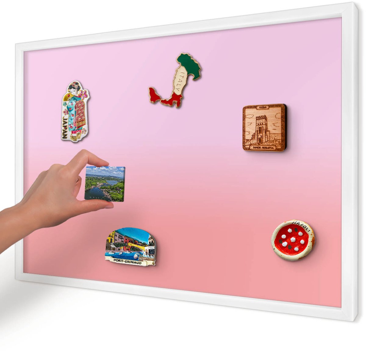 Artprintcave Roze Magneetbord mit Witte Lijst - 60x40 cm - Zachte Helling Notitiebord - Minimalist Memobord Keuken - Achtergronden En Patronen