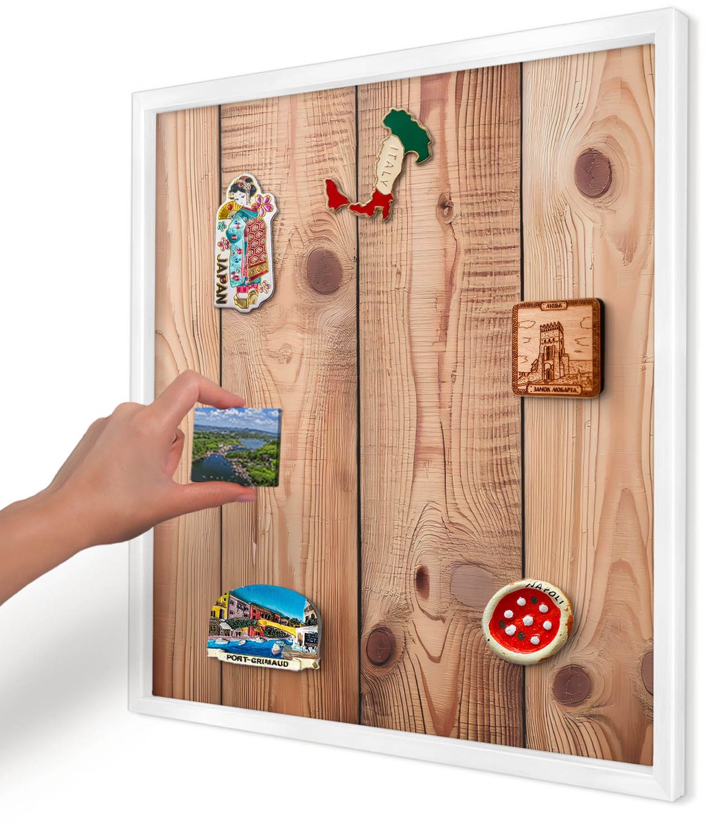 Artprintcave Bruin Magneetbord mit Witte Lijst - 50x50 cm - Houten Planken Notitiebord - Rustiek Magneetbord Voor Foto's - Texturen
