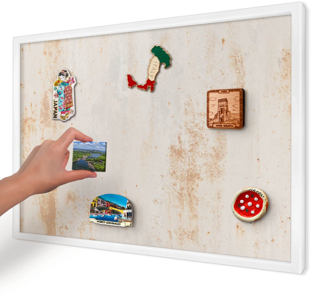 Artprintcave Beige Magneetbord mit Witte Lijst - 60x40 cm - Roestige Textuur Notitiebord - Industrieel/Loft Magnetisch Bord Voor Magneten - Texturen