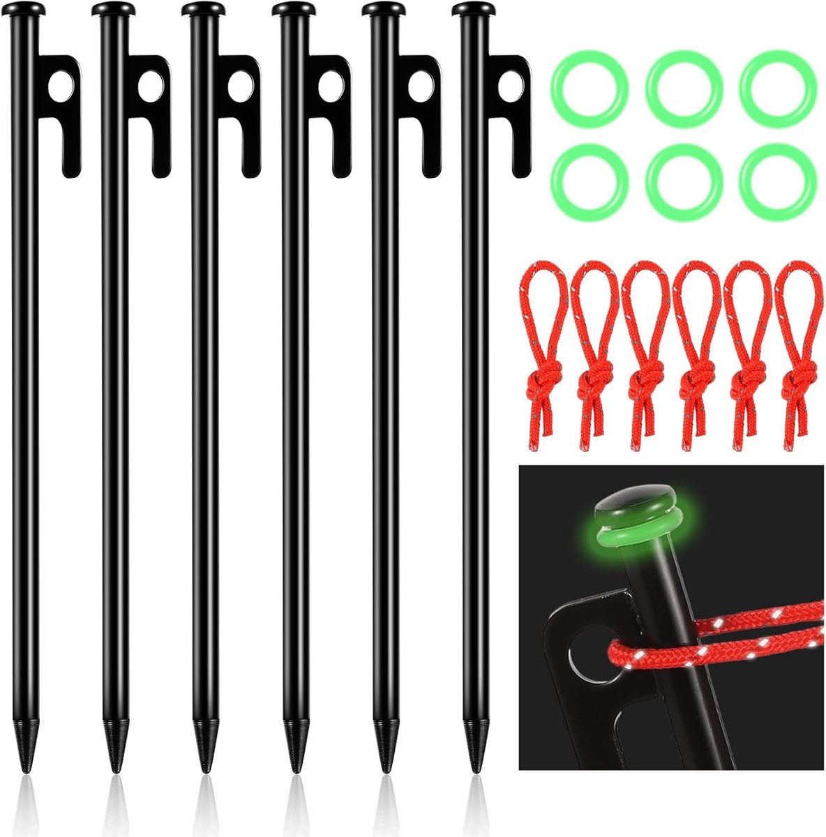 Tentharingen 25 cm - stormbestendig met lichtringen - reflectortouwen - ideaal voor camping - ShopVlot