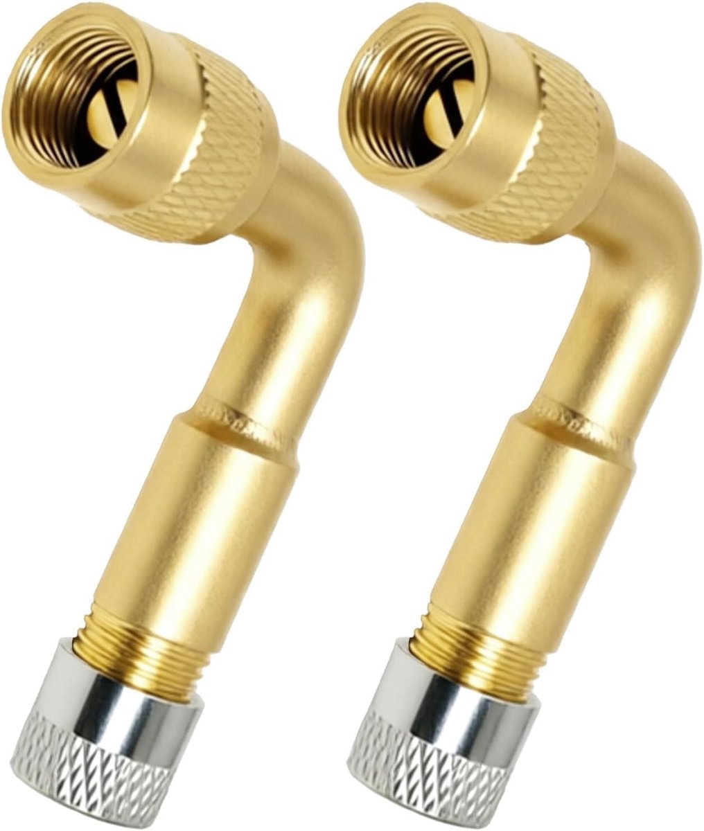 2 stuks ventielverlenging, universele ventielverlengingen van koper, 90 graden, auto, H62, messing, hoekventiel voor motorfiets, ventieladapter voor auto's, vrachtwagens, motorfietsen, scooters
