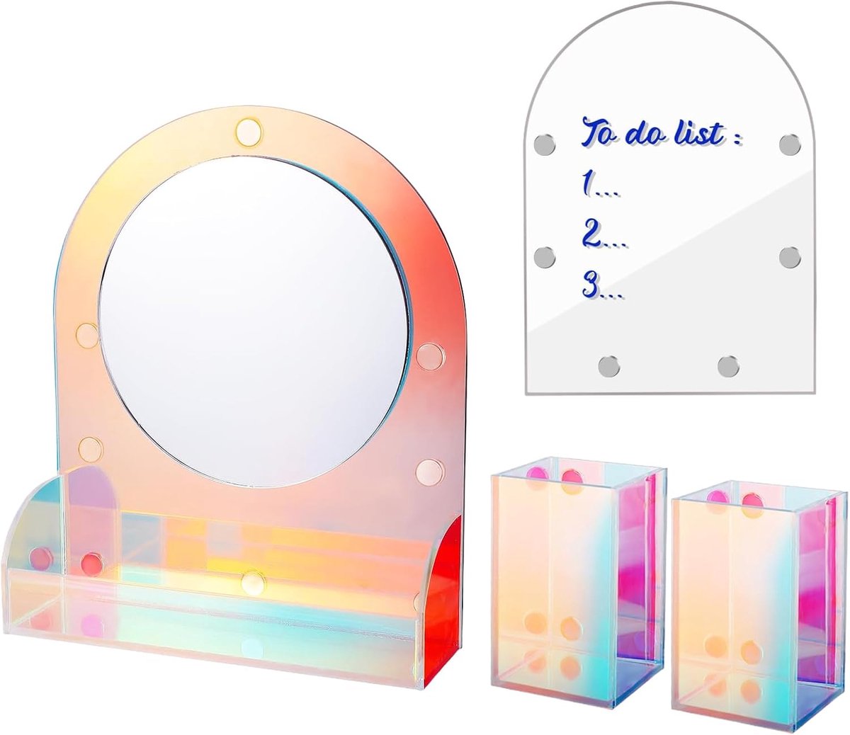 Lock Accessoires Set 4-delig - glinsterend acryl - magnet spiegel en pennenhouder - ideaal voor schoolspullen - ShopVlot