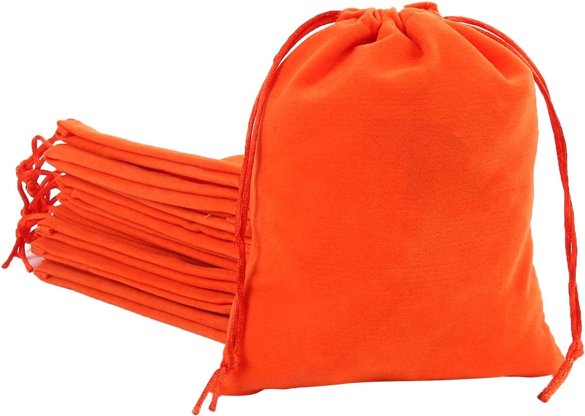 oranje fluwelen tasje met trekkoord, 4 x 4,7 inch sieradengeschenktasje met trekkoord (12 stuks)
