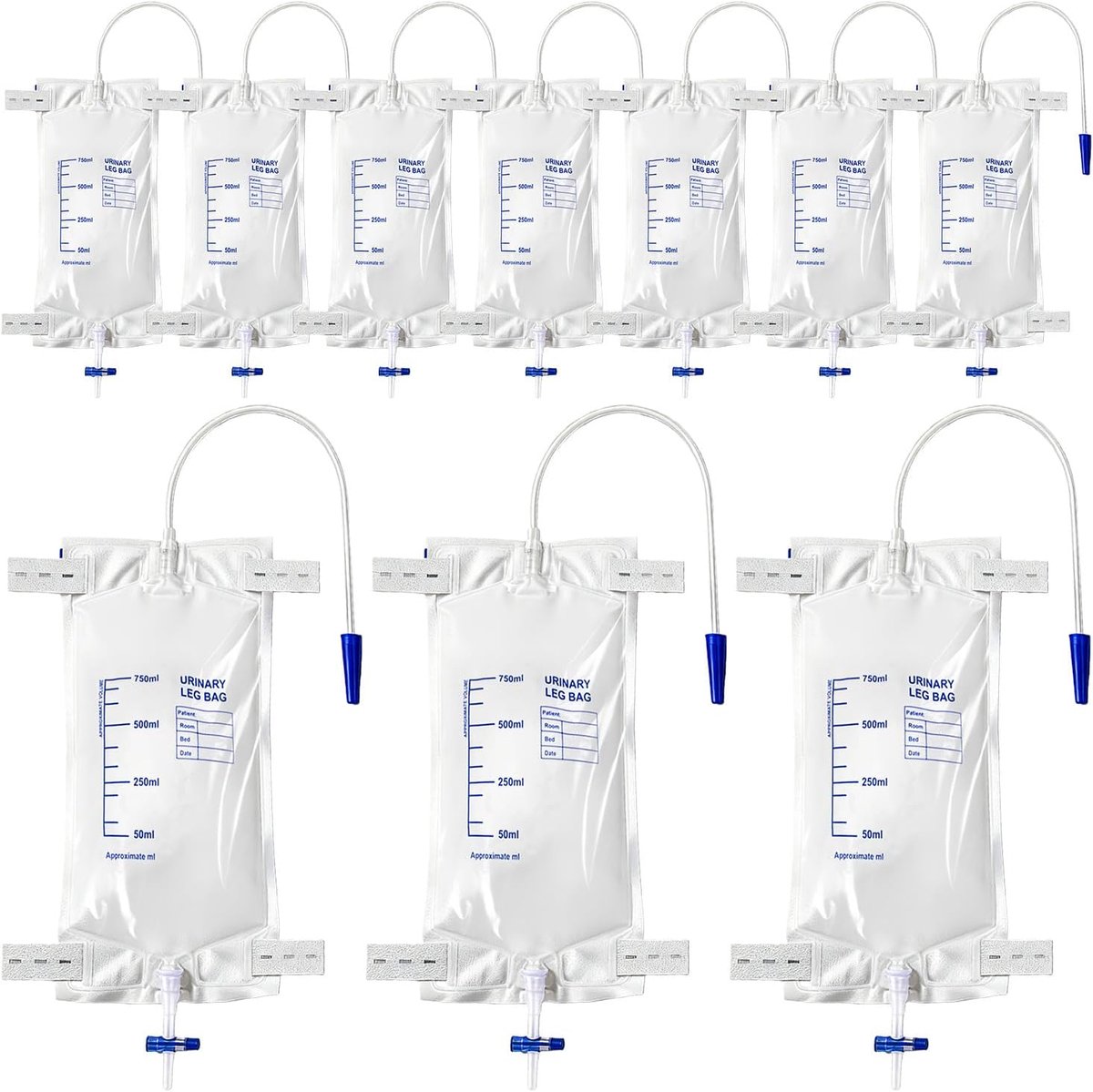 10 stuks 750 ml urinezak beenzak: urinezak katheterzak, beenzak urinedrainagezak, urineverzamelzak drainagezak met 2 riemen, met ventiel en T-afvoer