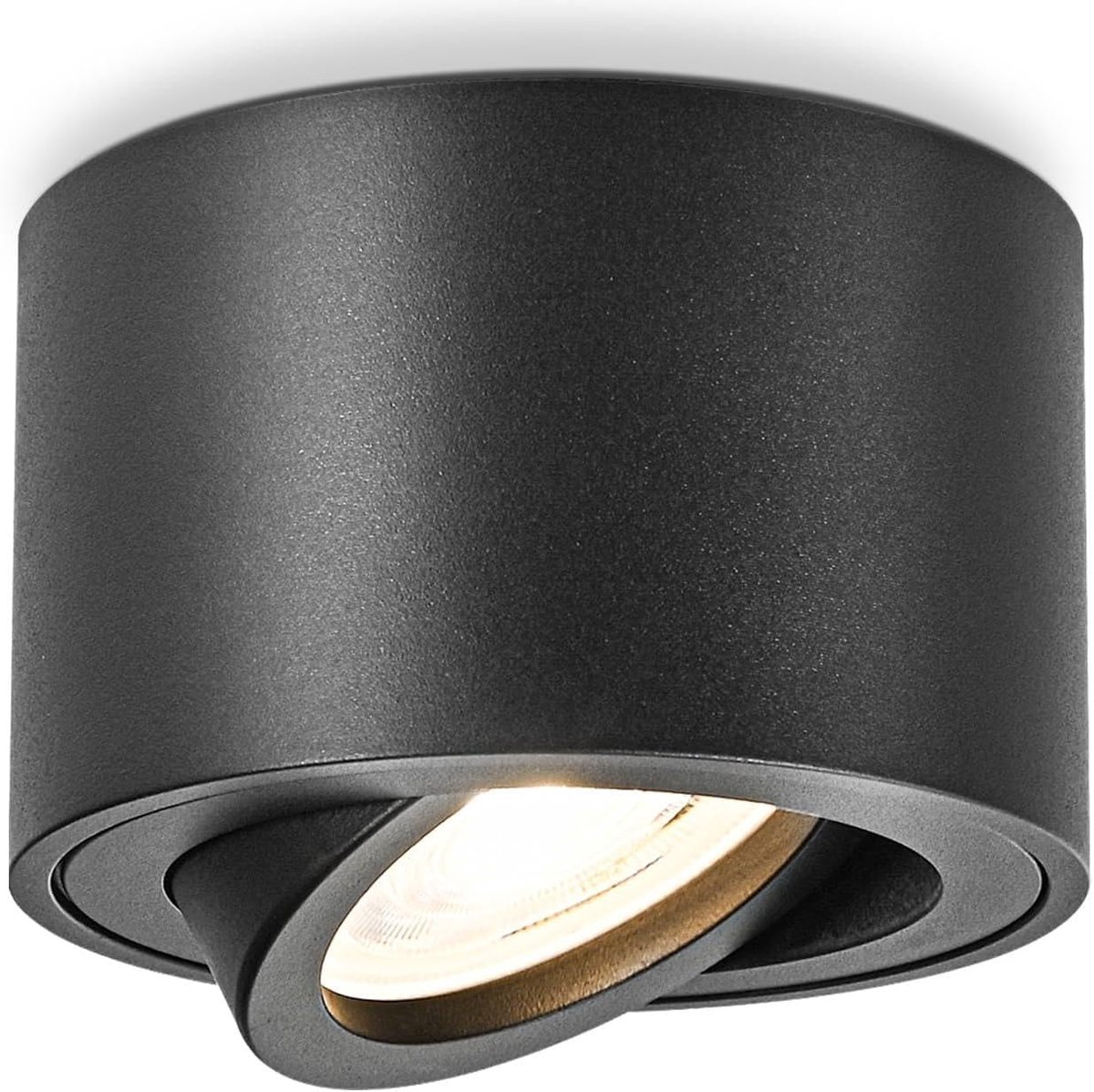 1 x 3CCT plafondspot, zwart, extra plat en 30° draaibaar, Ø 80 x 50 mm, opbouwspot, draaibaar, 5 W, 500 lm, dimbaar, led-module 230 V, incl. aluminium led-plafondlamp, spot