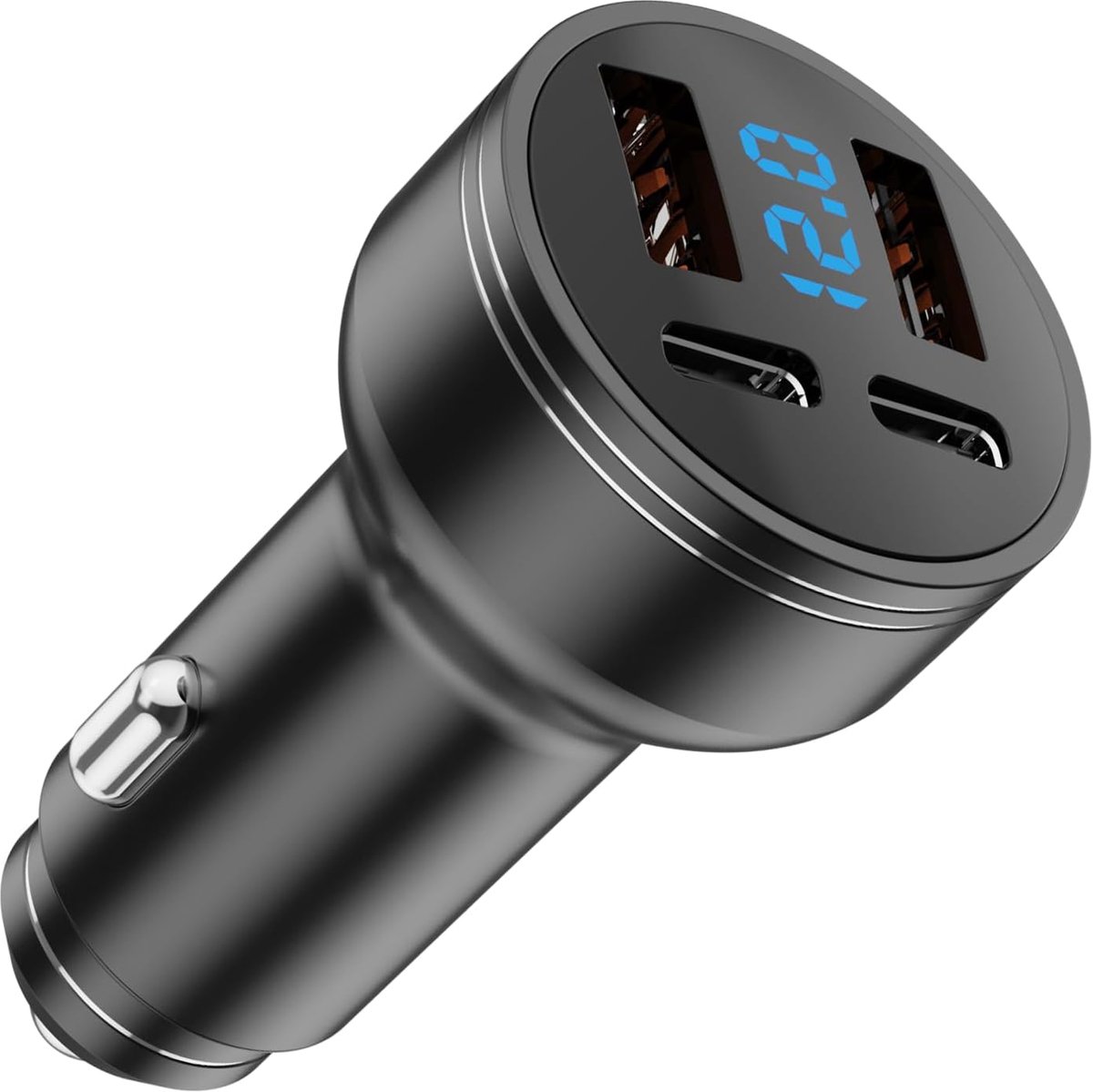 126W USB C Autolader, 4-poorts Sigarettenaansteker USB C Adapter Dual PD+Dual QC3.0 USB, Autolader USB C met LED Voltmeter, snel Opladen voor iOS, Android, Tablets