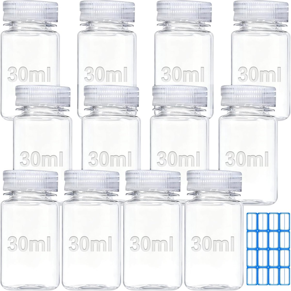 12 stuks breedhalsfles 30ml laboratoriumfles Lege kunststof fles om te vullen Kleine plastic fles lekvrij doorzichtig met brede opening voor pillenflessen, watermonsterflessen