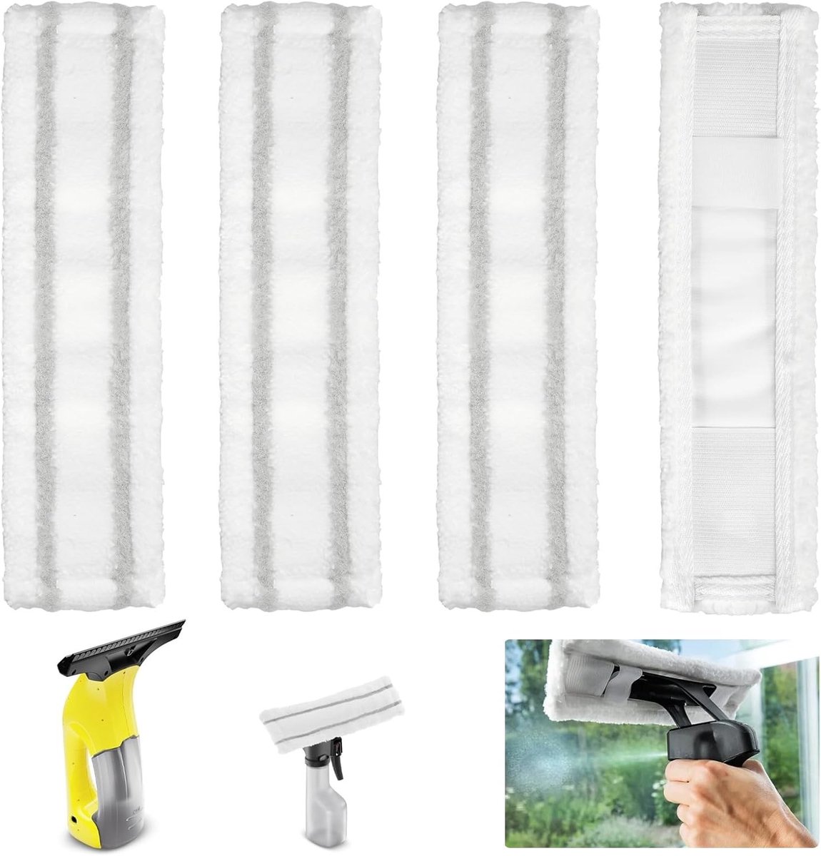 Vervangende Microvezel Wisser Covers voor Raamreiniger - Accessoire Set van 4 - Ideaal voor Schoonmaak en Glans, 255 x 70 mm