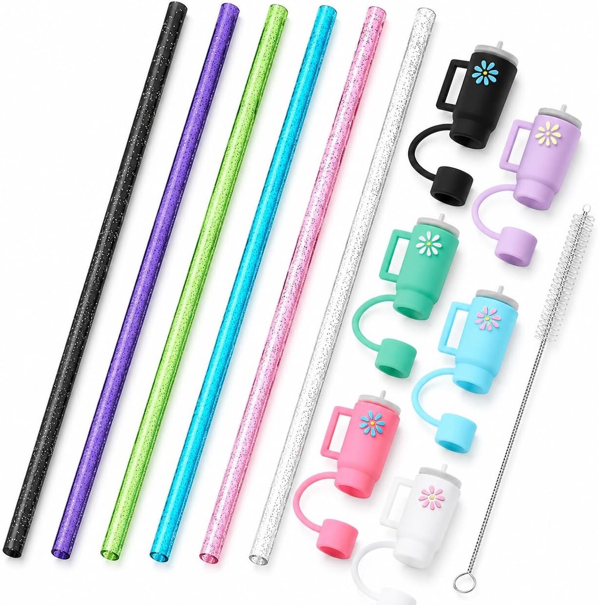 12 stuks vervangende glitterrietjes en afdekkingen voor 100 ml, Stanley Adventure Travel Tumbler Cup, herbruikbaar, compatibel met 100 ml, 30 oz, 60 ml, 35 ml, Stanley waterkan