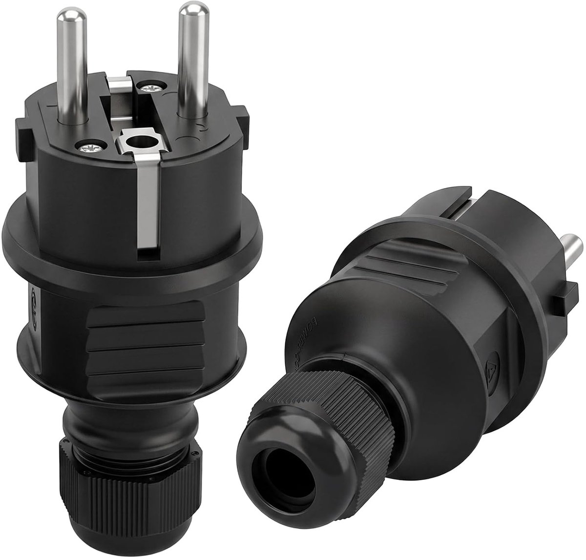 2 stuks stekker Schuko-stekker 250 V 16 A, veiligheidscontactstekker met knikbescherming