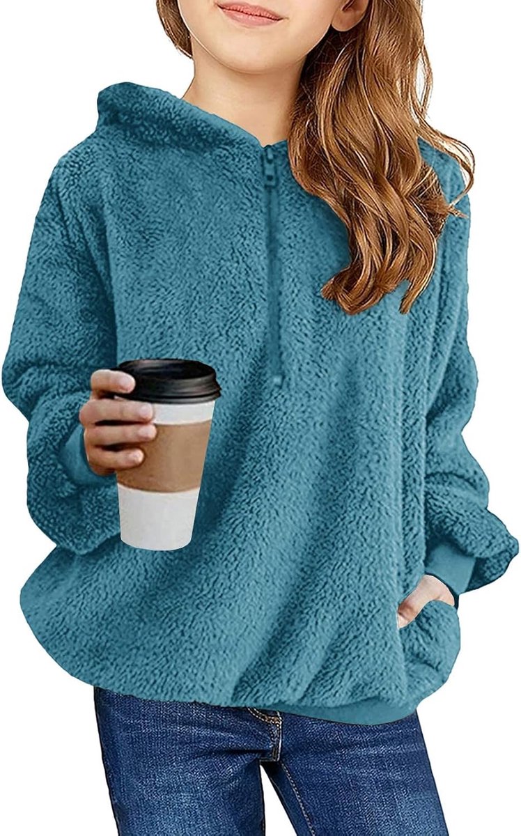 Bela Kinderen meisjes hoodie fuzzy hoody's Sherpa fleece sweatshirt rits pullover met zakken
