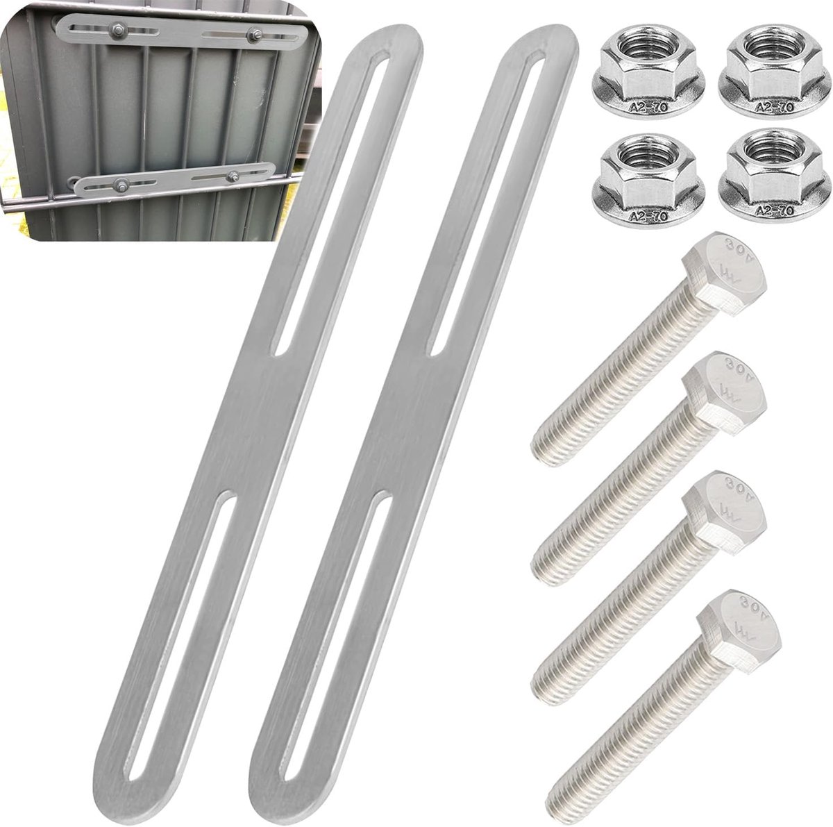 Bevestigingsset voor hekbrievenbus, 2 stuks, hekbevestiging, 215 x 24 mm, brievenbus, bevestiging brievenbus voor bevestiging aan poorten of hekken (zilver, 215 mm)