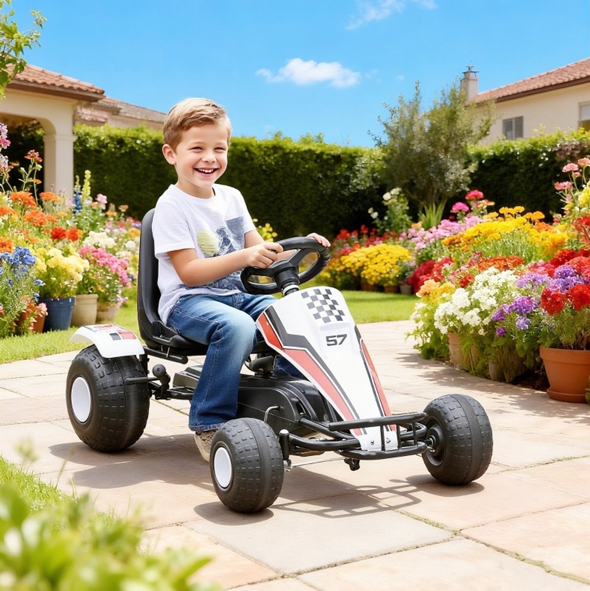 COVREO Kinder go-kart 104 x 66 x 57 cm wit, stalen frame met handrem