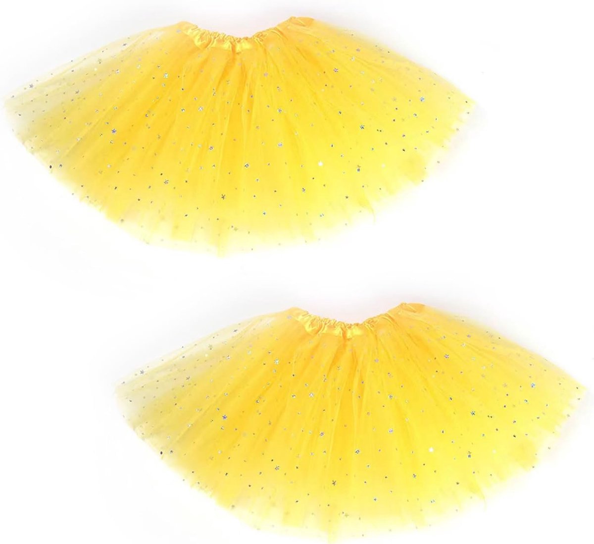 2 stuks tule tutu rok voor volwassenen, tutu kort met paillettensterren, klassieke elastische 3-laags tule tutu-rok, tule bubbeldansrok, balletdansrok, rok voor feestjes en dansen (geel)