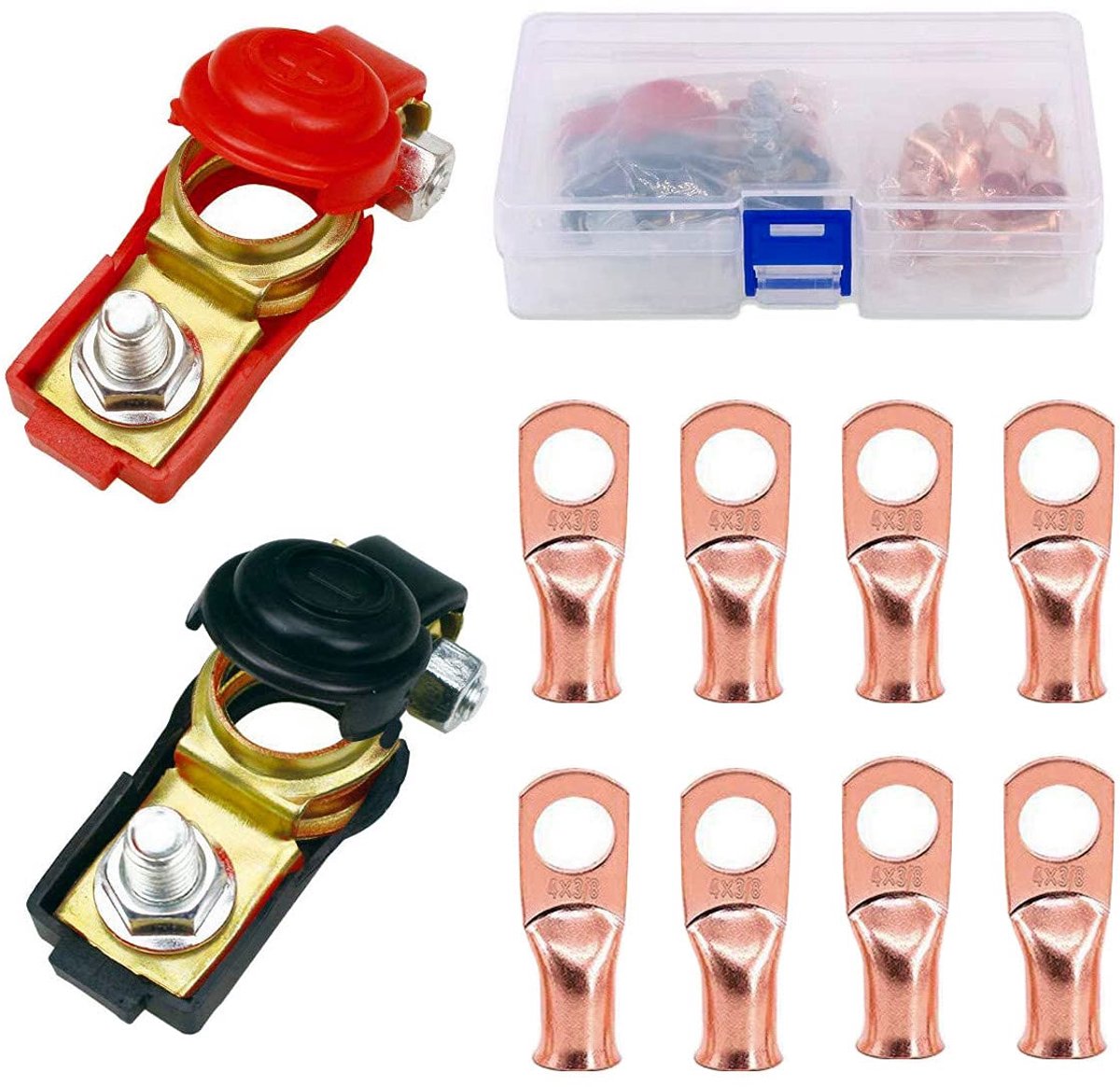 2 stuks accuklemmen, snelspanaccuklemmen, accuklemmen (8 koperen ringen) voor boot, vrachtwagen, bestelwagen, caravan