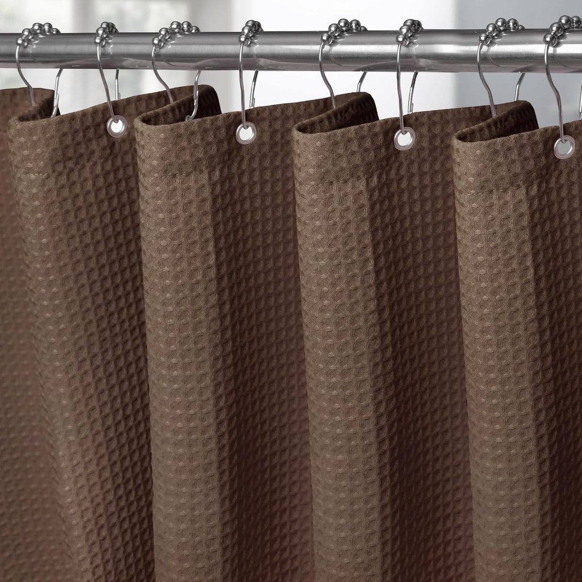 SnelShoppen - Douchegordijn Wafelstof Waterdicht met Metalen Ringen - Anti-schimmel Zwaar Badgordijn voor Badkamer Douchecabine 182 x 182 cm Bruin