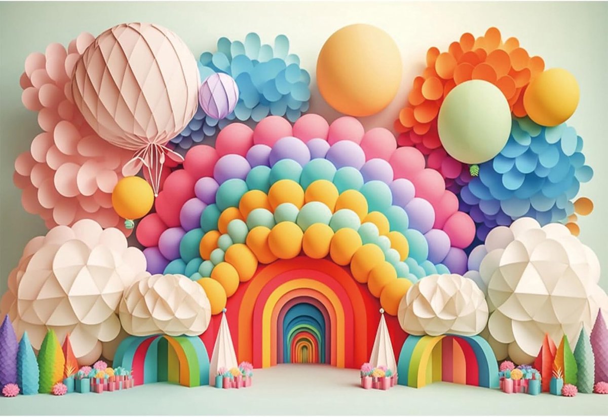 8x6ft Kids Verjaardag Achtergrond Meisjes Pastel Kleurrijke Ballon Sprookjesachtige Fotografie Achtergronden voor Kinderen Pasgeboren Baby Shower Party Cake Tafel Banner Behang Fotoshoot Studio Rekwisieten