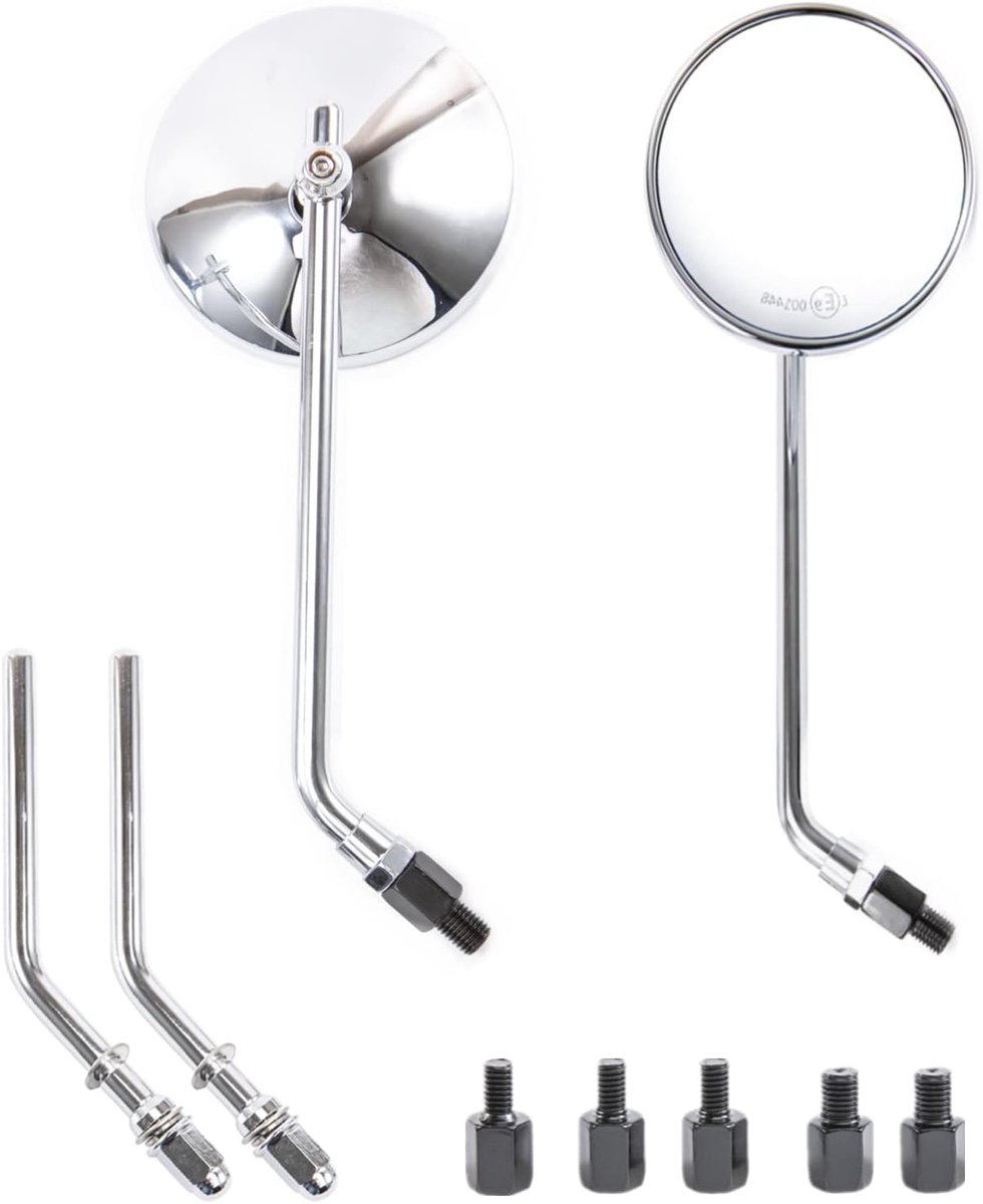 achteruitkijkspiegel, klassieke retro 4 inch chroom rond stuur zijspiegel met 8 mm 10 mm schroeven en metalen assen voor ATV scooter crossmotor cruiser, zilver