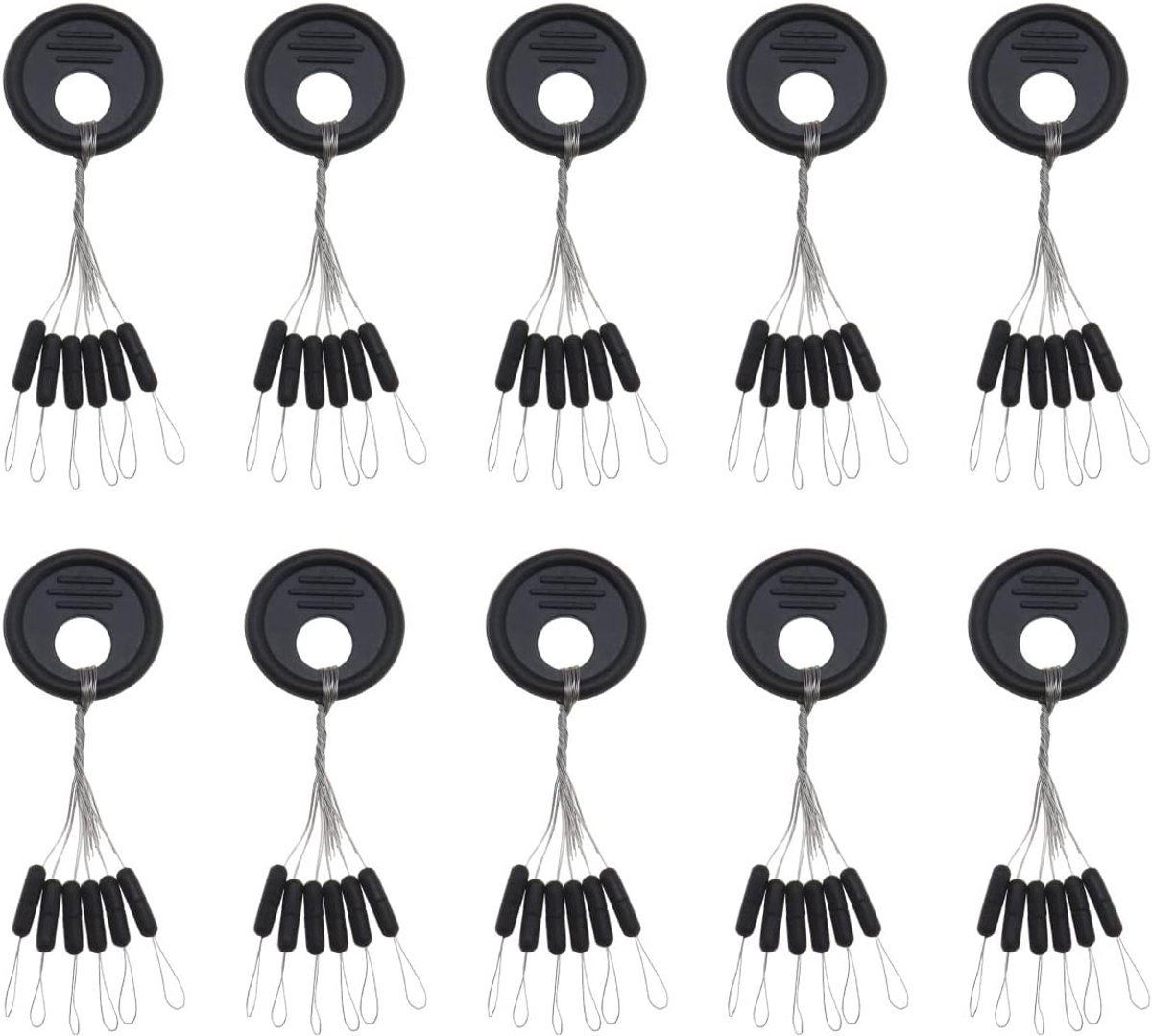 100Pcs Rubber Vissen Bobber Kralen Stopper 6 in 1 Float Sinker Stopt Zwarte Cilinder Vorm Lijn Stopt Ruimte Bean Visserij Gear M Size