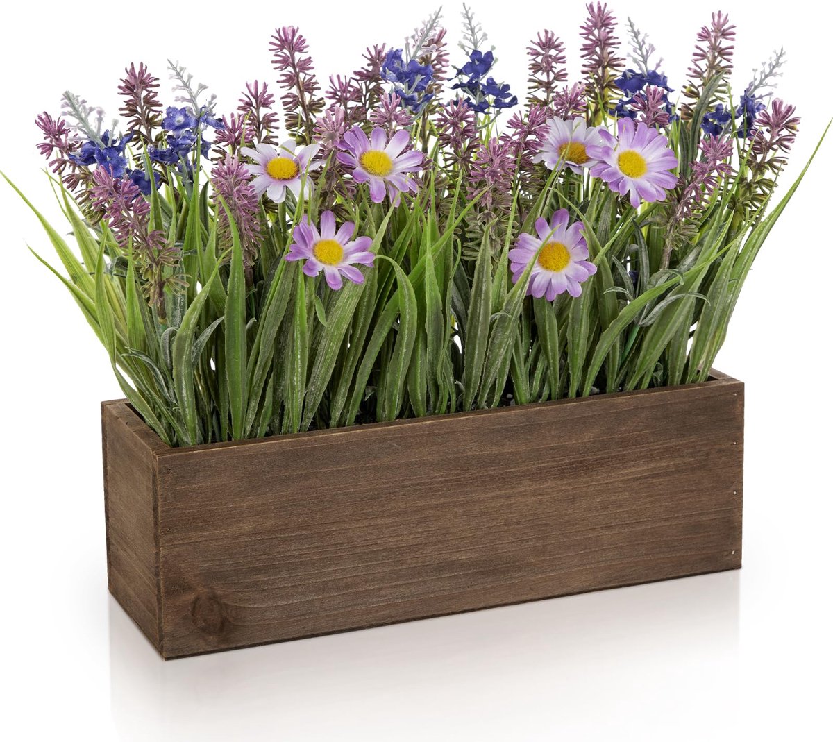 SnelShoppen - Kunstbloemen Lavendel in Houten Pot - Kunstplanten voor Woondecoratie, Tafeldecoratie en Bruiloftsarrangementen - Paars, Kunststof, Incl