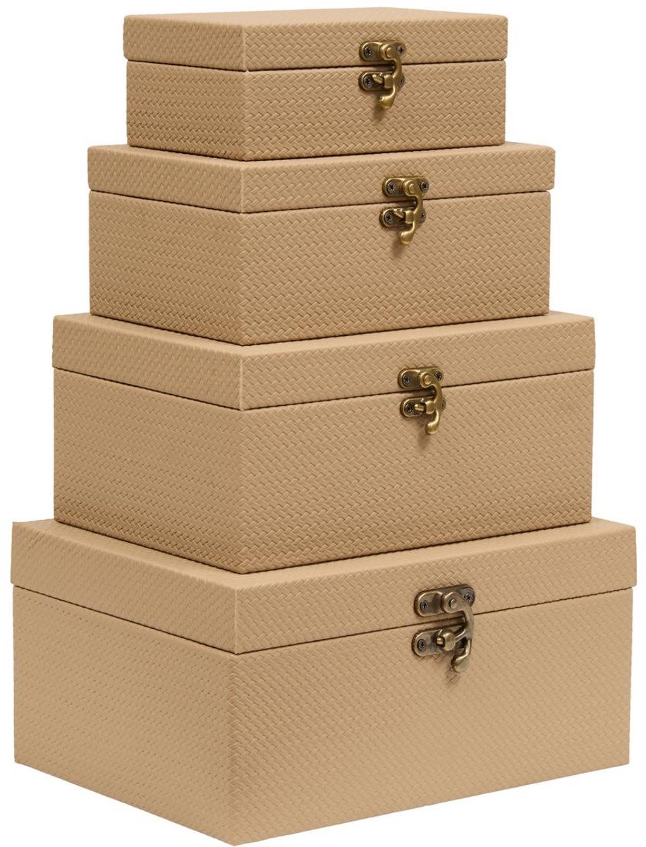 Lot de 4 boîtes de rangement rectangulaires Bonie beige